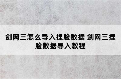 剑网三怎么导入捏脸数据 剑网三捏脸数据导入教程